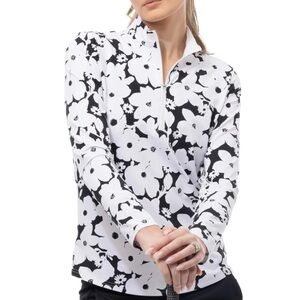 San Soleil SolAir Cool Golf~Tennis~Pickleball Floral Quarter Zip Top XL💚